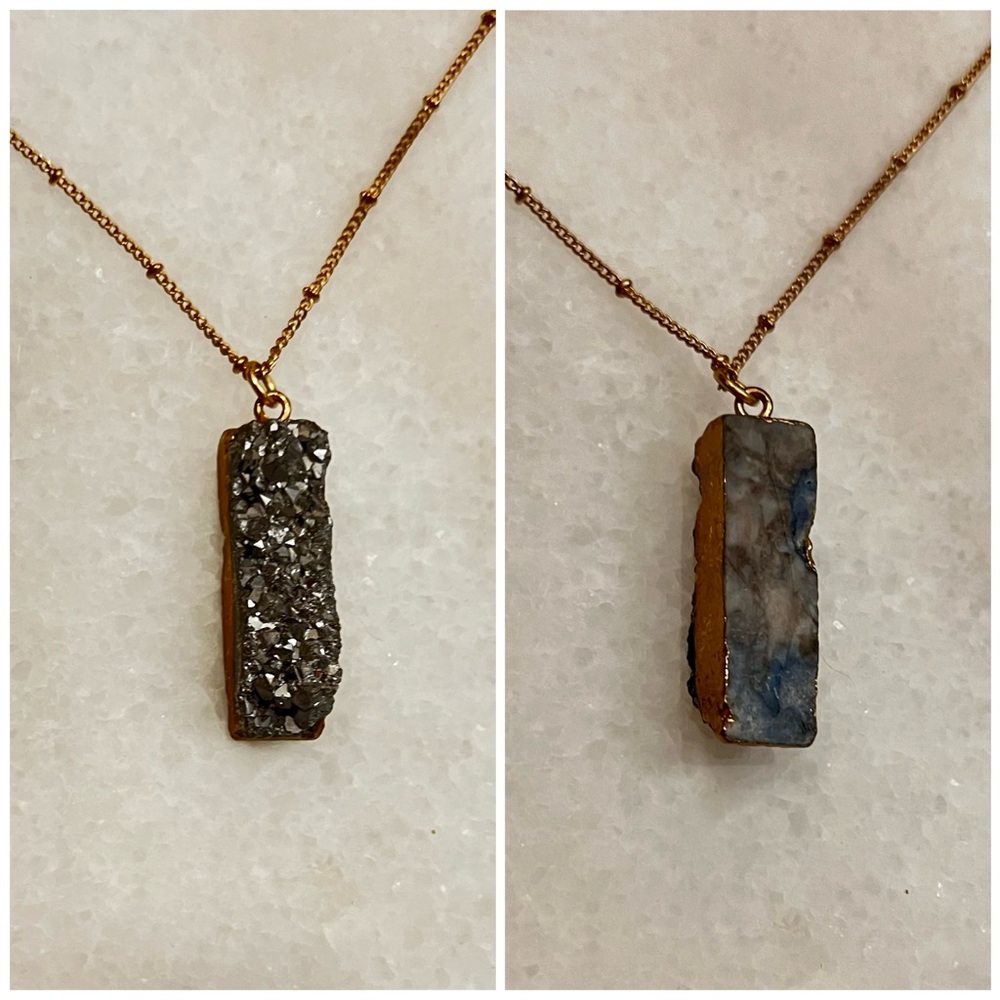 ✔️Gold & Blue Geode Druzy Long Necklace - Picture 3 of 11